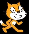 Contoh proyek game sederhana yang dibuat anak di Scratch dengan sprite kucing dan tombol bendera hijau