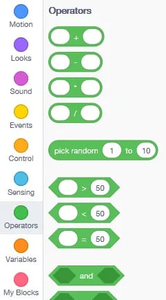 Palette blok Scratch 3.0 dengan 9 kategori berwarna berbeda di sisi kiri editor