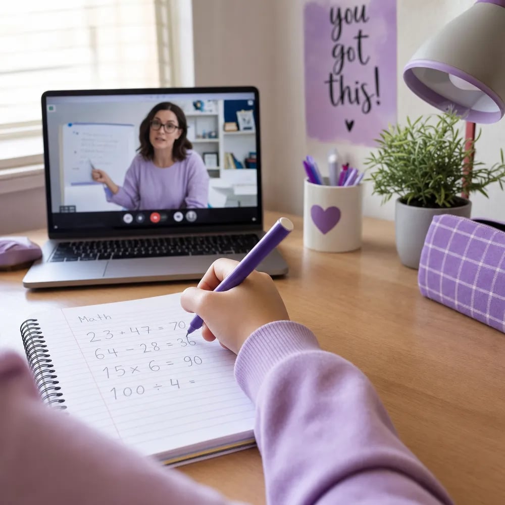 Anak belajar matematika online dari rumah bersama guru lewat video call