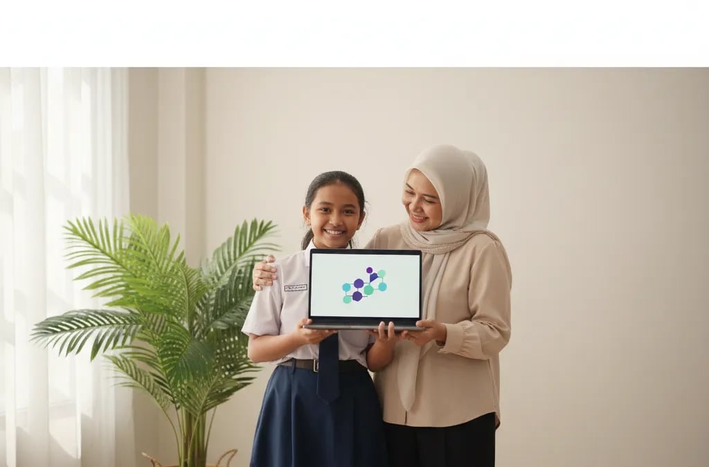Primary school child proudly showing their finished coding project to a parent