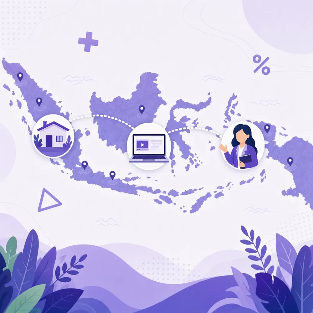 Ilustrasi kelas online menghubungkan rumah anak di Bali dan Makassar dengan guru dari mana saja
