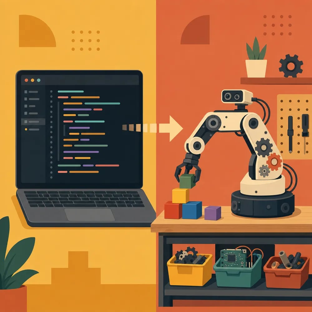 La programación construye la lógica abstracta; la robótica la aplica a hardware físico — dos lados del mismo camino STEM.