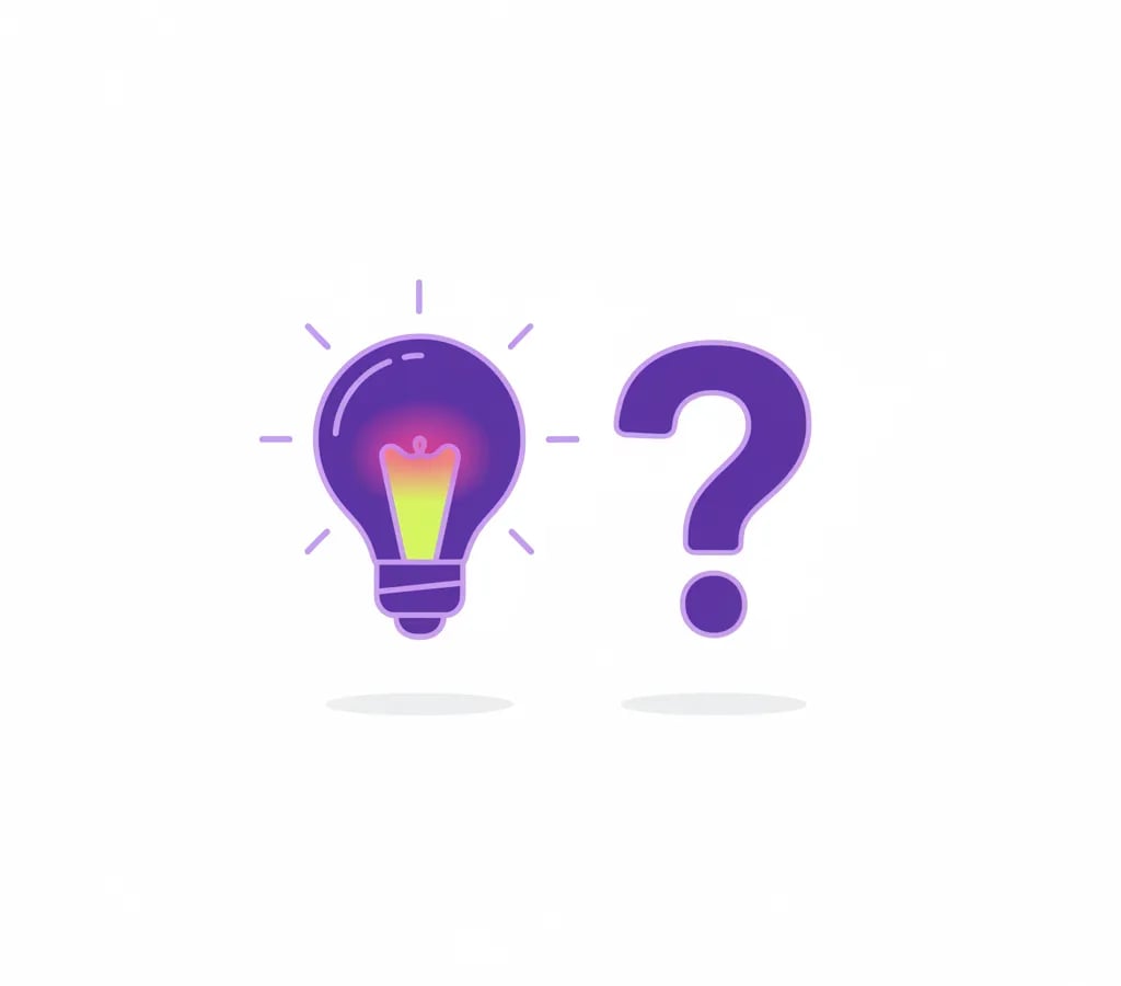 Una bombilla de idea y un signo de interrogación flotando lado a lado
