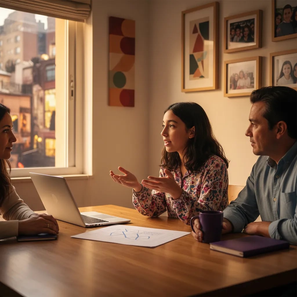 A Latin American family agreeing on house rules for using AI at home