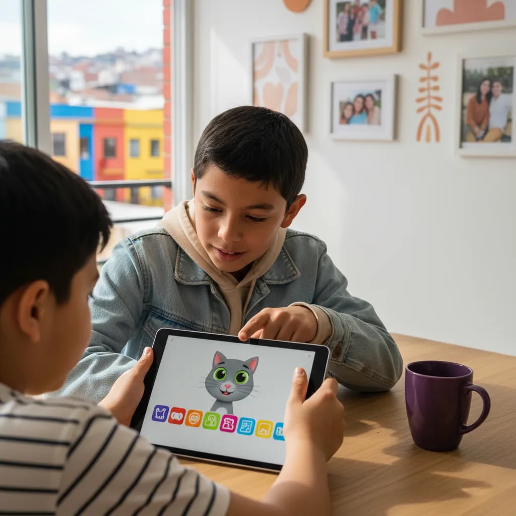 niño arma una secuencia de bloques de colores en ScratchJr en la tableta
