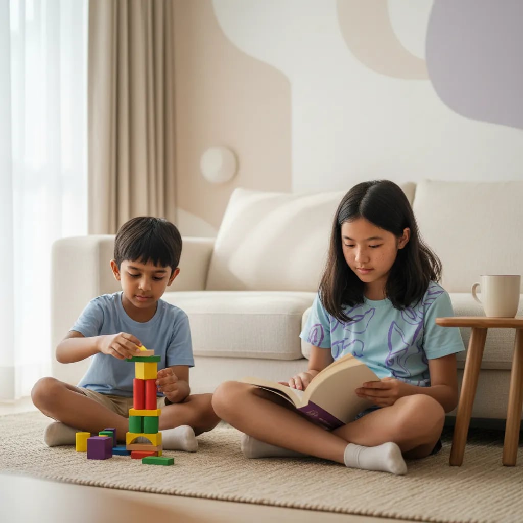 Kanak kanak Malaysia membaca dan bermain di rumah semasa cuti sekolah Disember