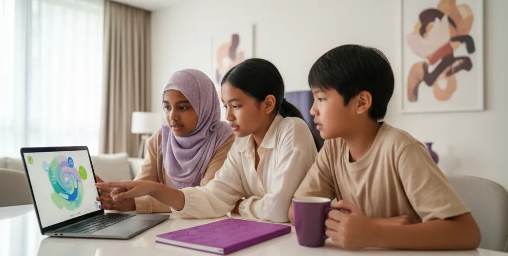 Kanak-kanak Malaysia membuat pengiraan mental pantas dalam kumpulan kecil bersama guru di papan