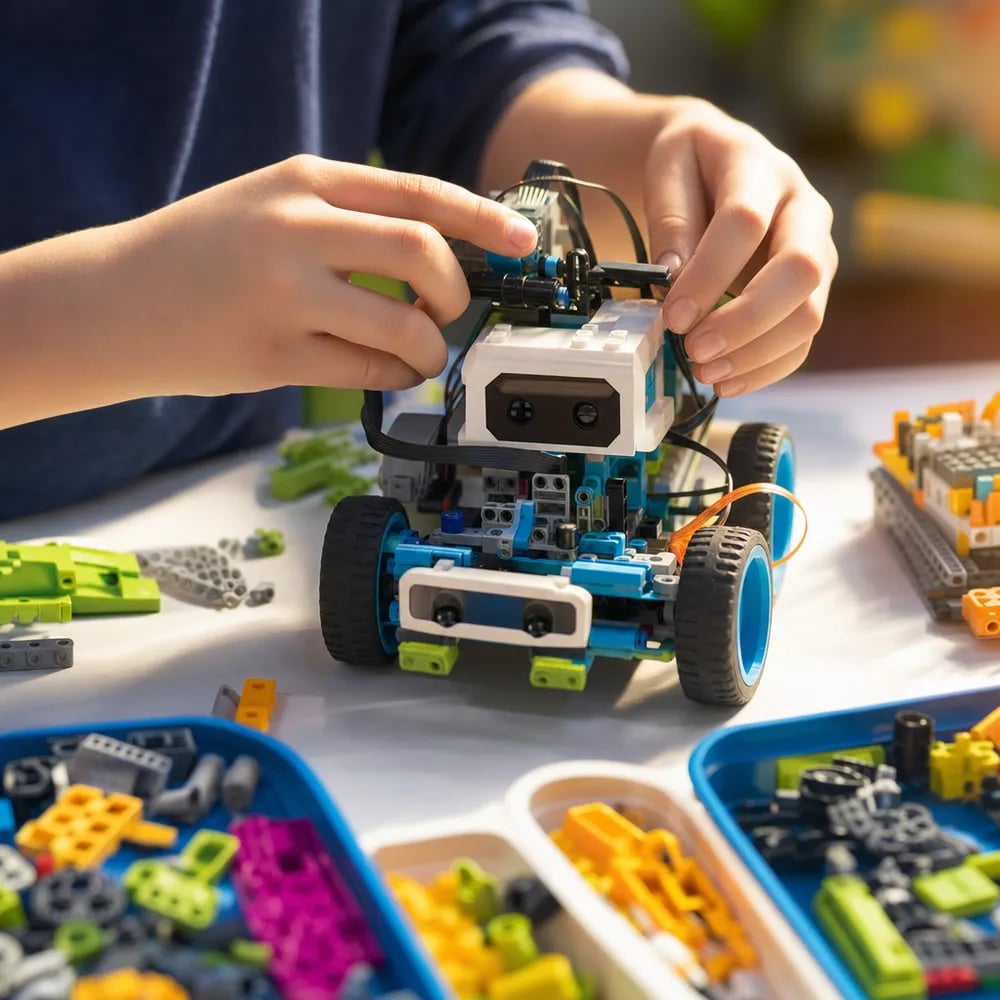Robotik secara praktikal: kanak-kanak memasang dan memprogram robot ringkas — logik yang boleh dipegang.