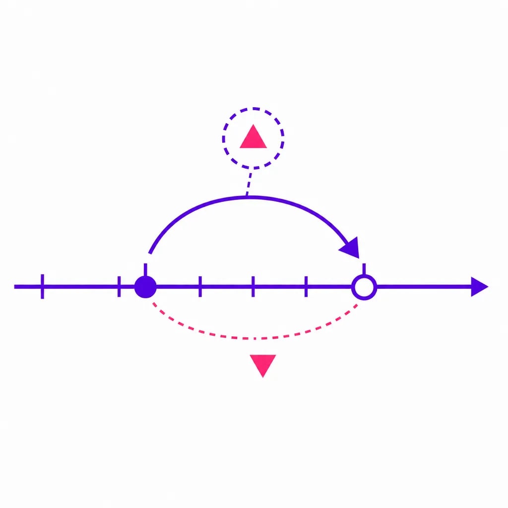Number line with a rounding arrow curving from one number to the next ten