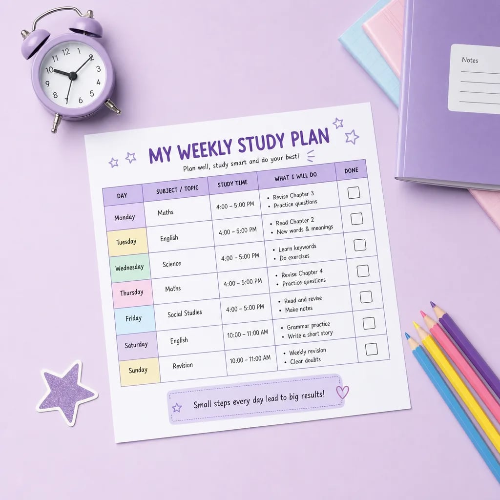 Jadual ulang kaji mingguan anak