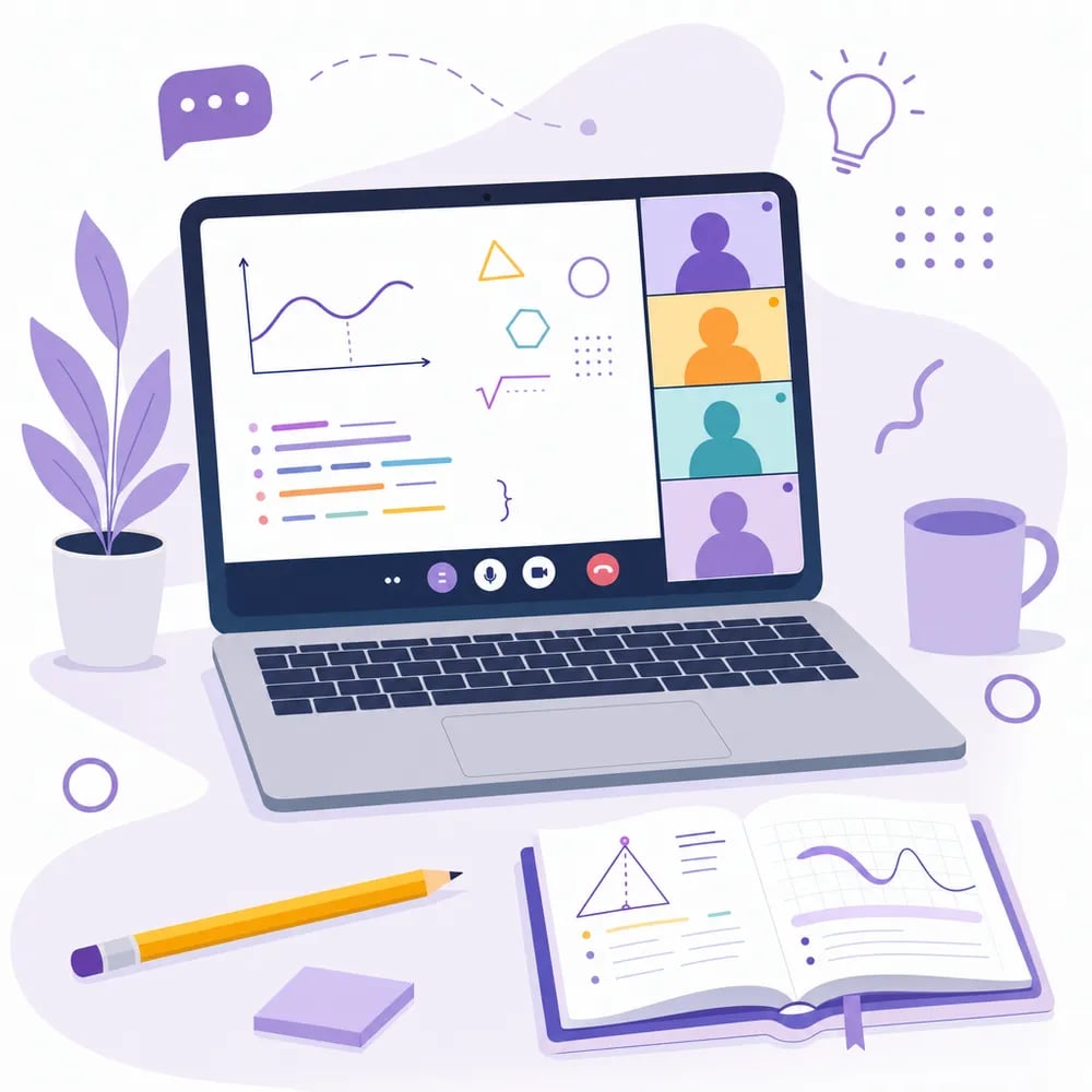 A live online lesson replaces the worksheet with a mentor who explains, watches and adjusts in real time.